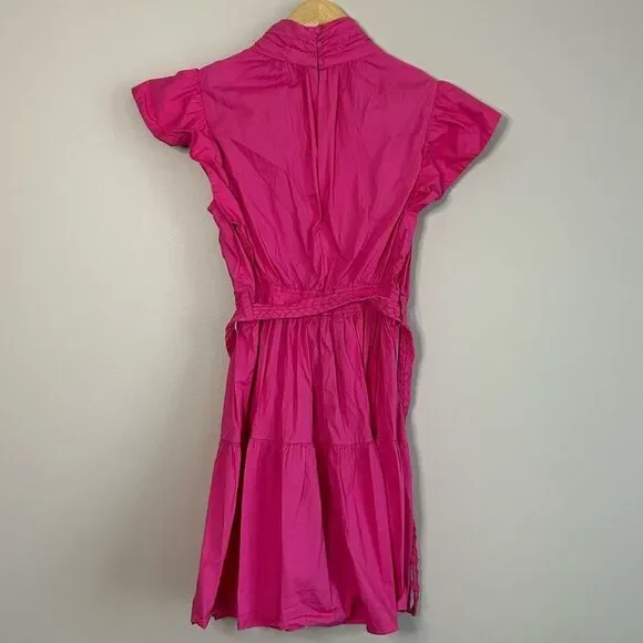 Derek Lam 10 Crosby Finn Ruffle Wrap Tiered Mini Shift Dress in Magenta Size 8 - Picture 8 of 11